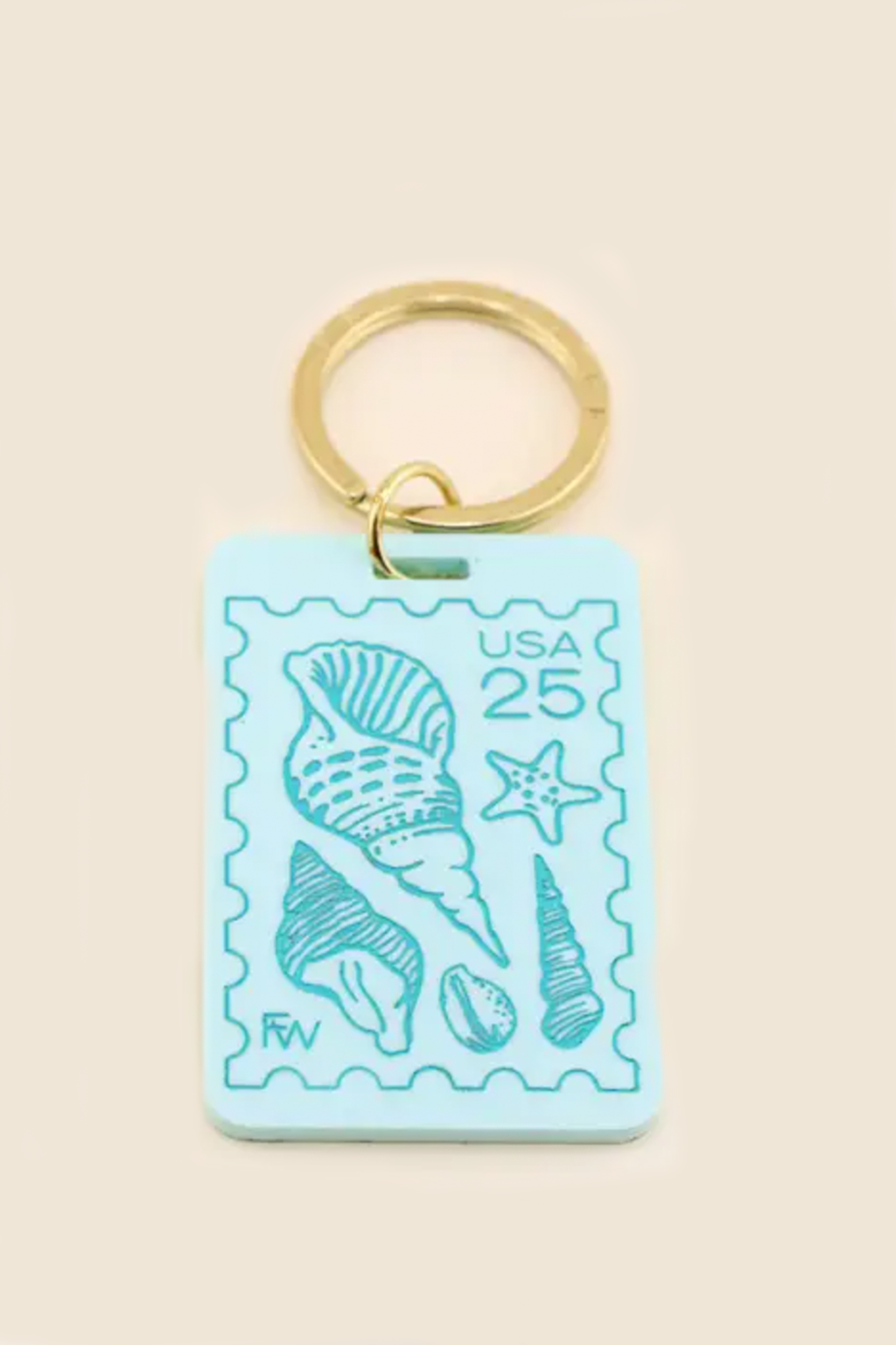 Seashell Postage Stamp Keychain