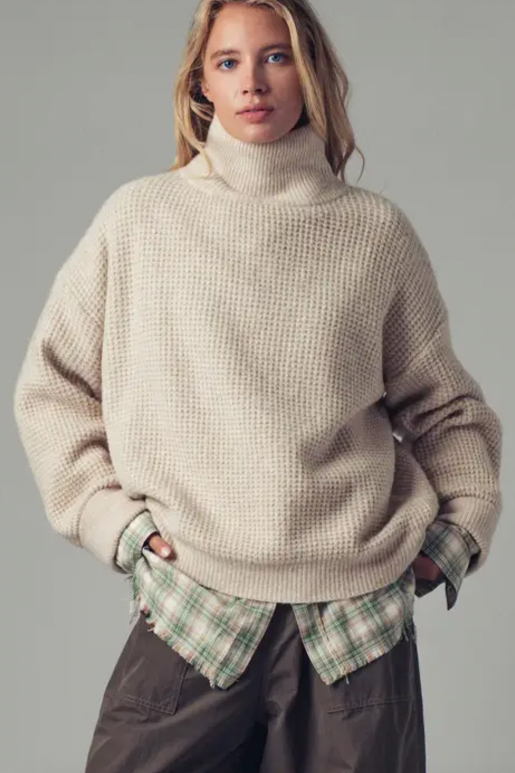 Relaxed Waffle High Neck Sweater