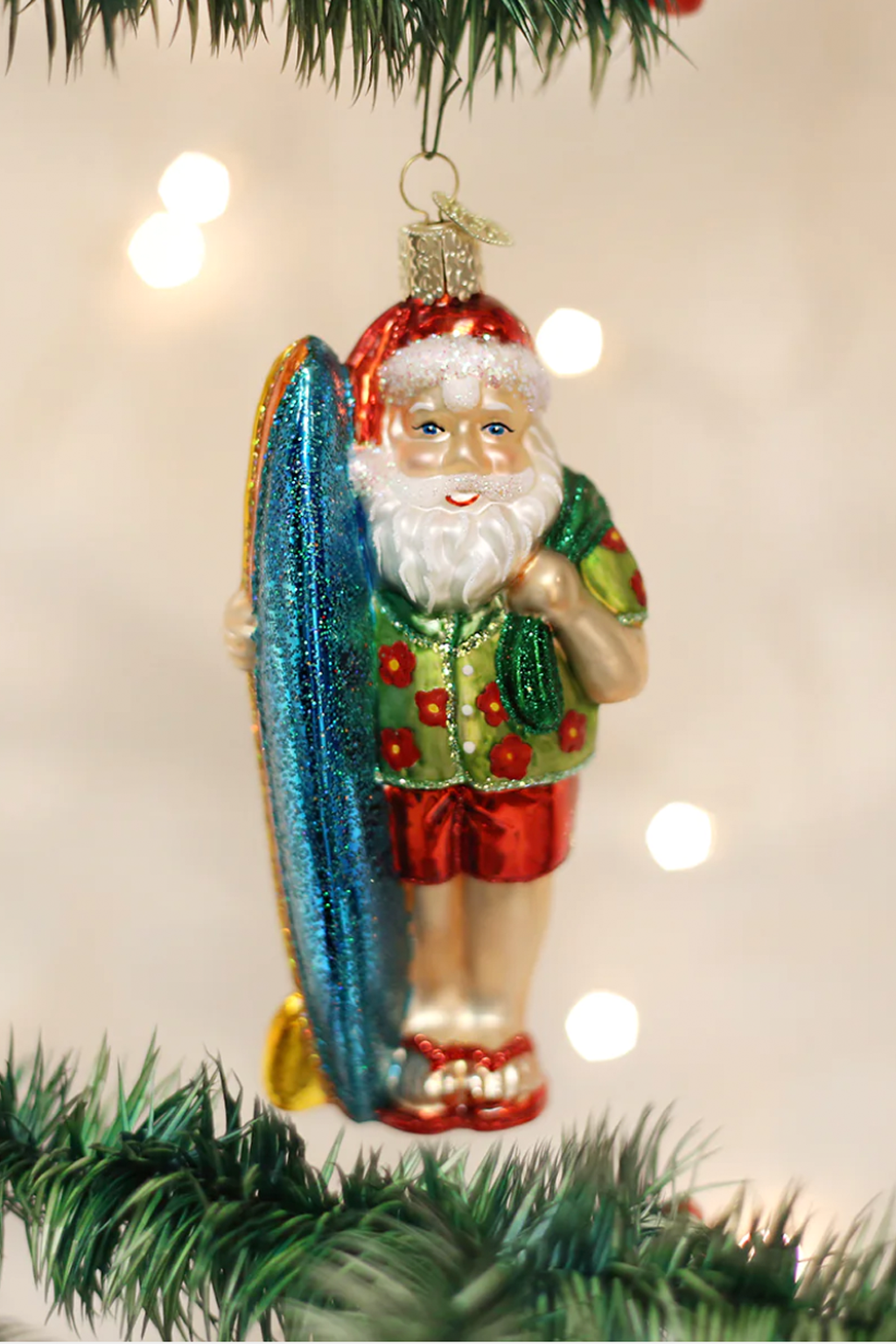 Surfer Santa Ornament