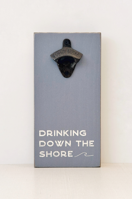 Drinking Down The Shore Bottle Opener Blue