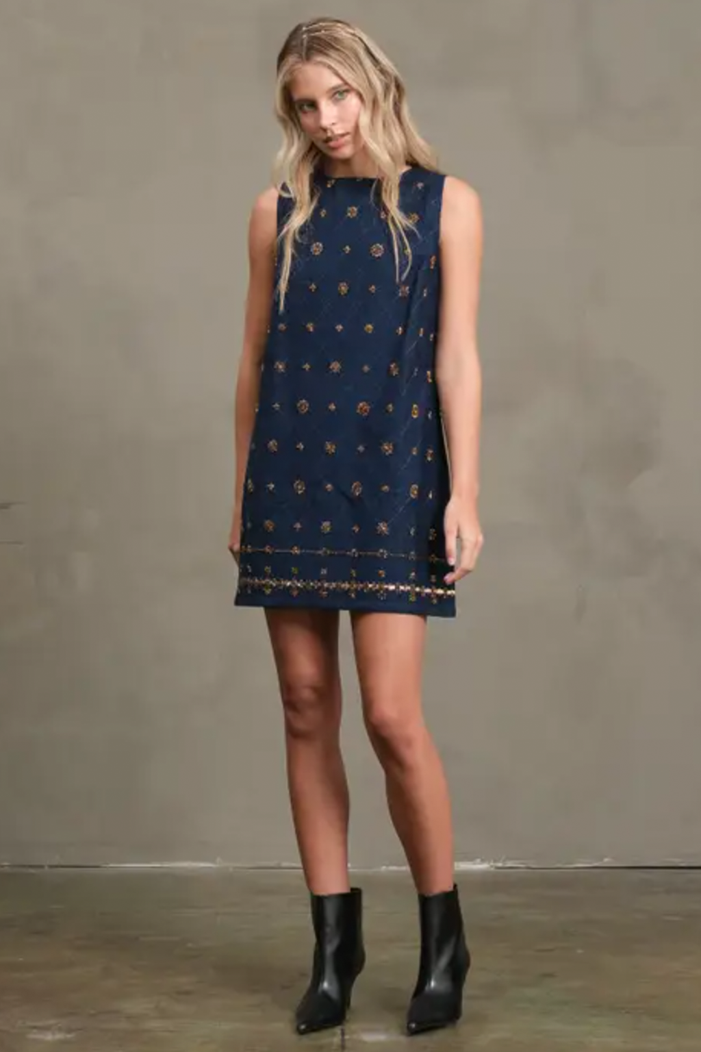 Embellished Denim Shift Dress