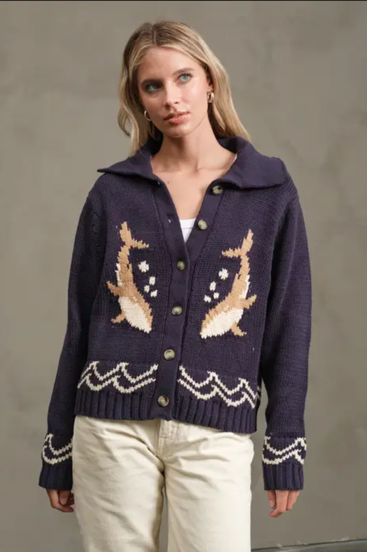Jaquard Whale Knit Cardigan
