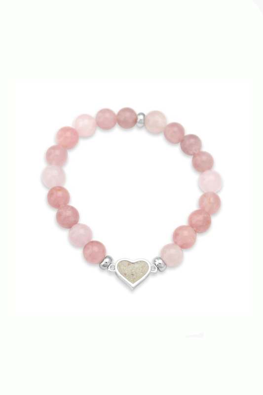 Heart Beaded Bracelet - Rose Quartz