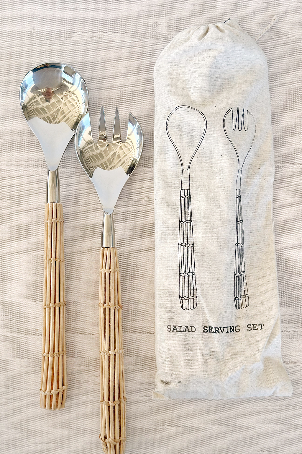 Rattan Salad Server Set