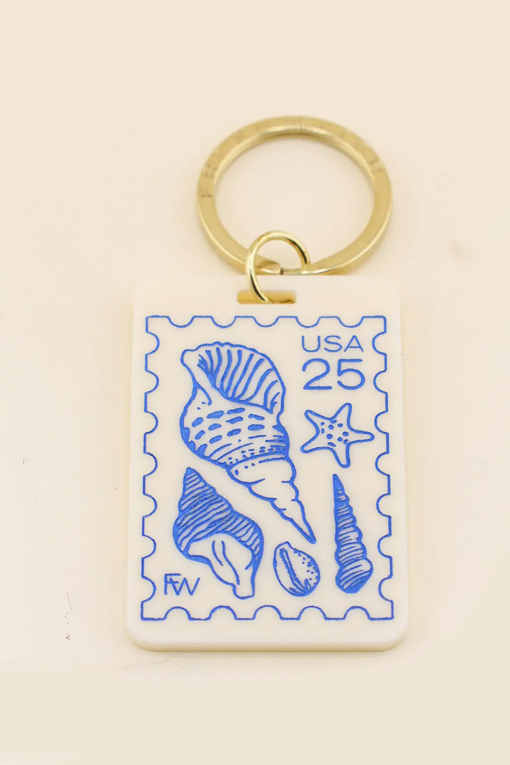 Seashell Postage Stamp Keychain