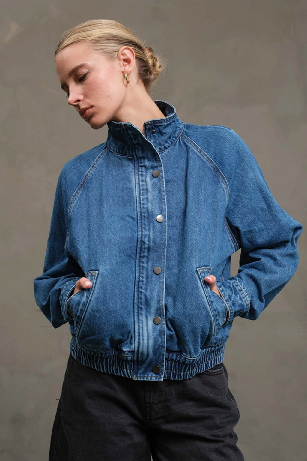 Washed Denim Bomber Jacket