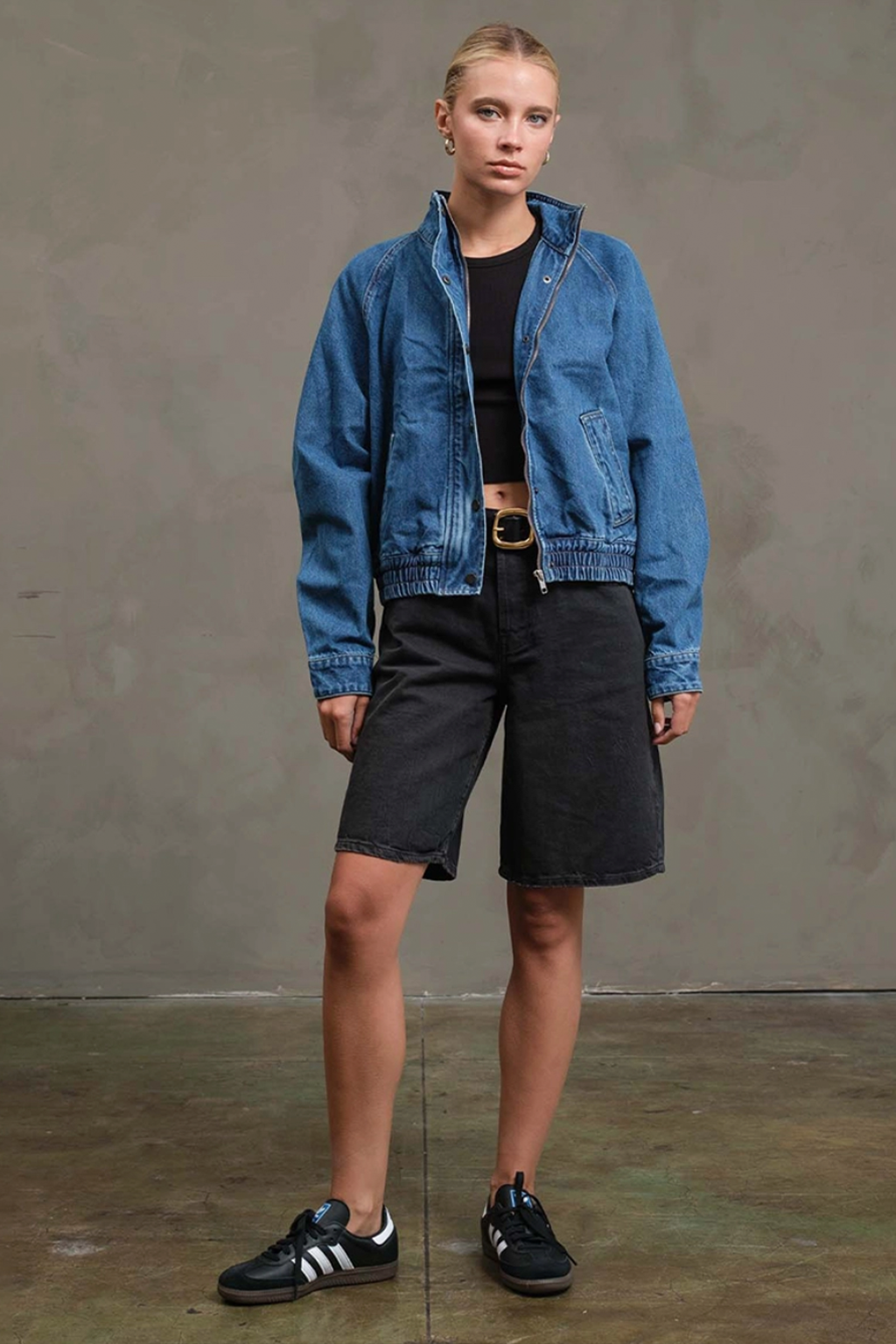 Washed Denim Bomber Jacket